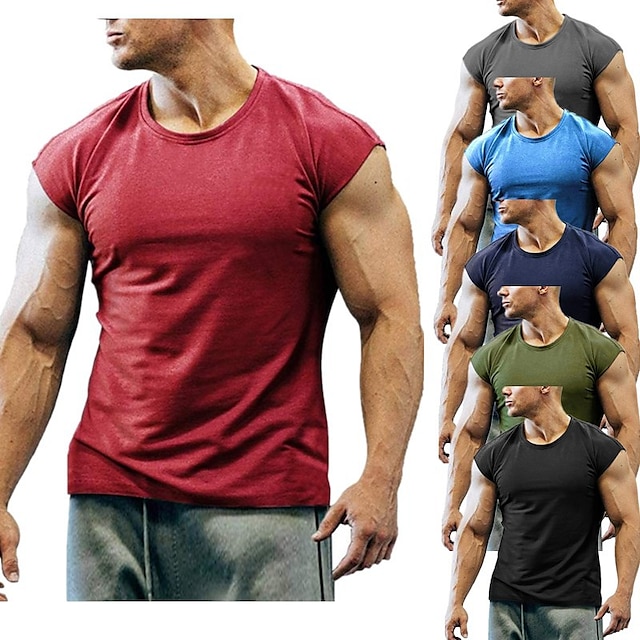  Men's Short Sleeve Workout Tops Running Shirt Tee Tshirt Top Casual Athleisure Summer Breathable Soft Sweat wicking Fitness Gym Workout Performance Running Sportswear Solid Colored Black Army Green