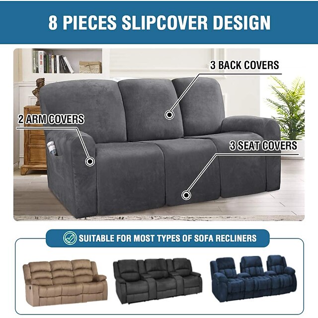 Sectional Recliner Sofa Slipcover 1 Set of 8 Pieces Microfiber Stretch