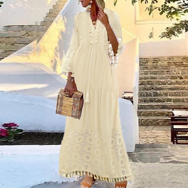 Handyulong Womens Dresses Plus Size Vintage V-Neck Boho Maxi Dress High Split Casual Loose Beach Sundress Cocktail 