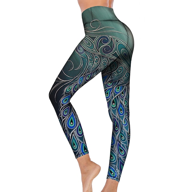  21Grams® Women's High Waist Yoga Pants Tights Leggings Tummy Control Butt Lift Peacock Jade Fitness Gym Workout Running Winter Sports Activewear High Elasticity