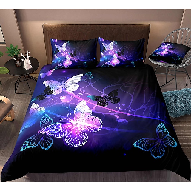  Butterfly Duvet Cover Bedding Sets Comforter Cover with 1 Duvet Cover or Coverlet，1Sheet，2 Pillowcases for Double/Queen/King(1 Pillowcase for Twin/Single)