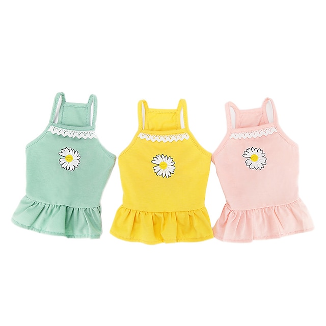  Dog Cat Dress Vest Flower Basic Adorable Cute Dailywear Casual / Daily Dog Clothes Puppy Clothes Dog Outfits Breathable Yellow Pink Green Costume for Girl and Boy Dog Cotton XS S M L XL