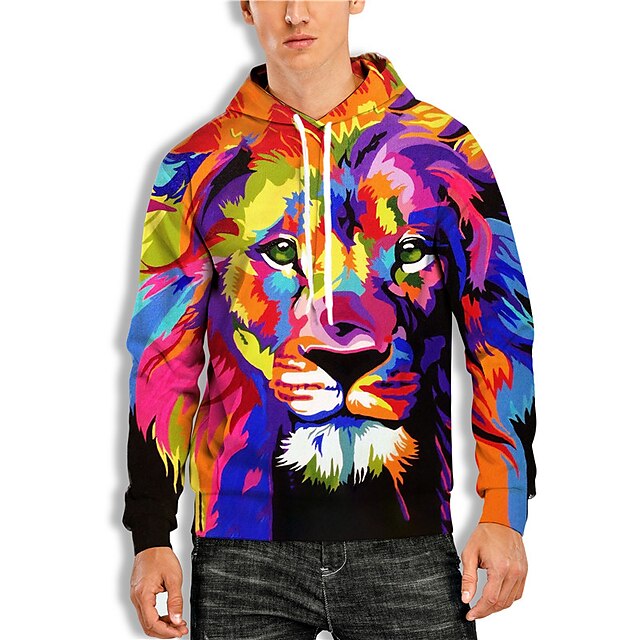 lion printed moletom com capuzs