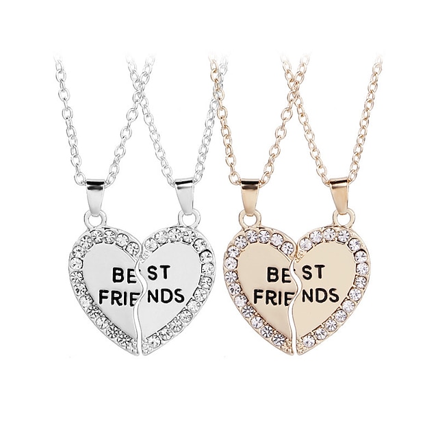 Best Friends Necklace For Bff Broken Heart Necklace Rhinestone Bestfriends Engraved Letters 
