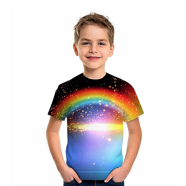 Boys 3D Graphic Rainbow 3D T shirt Tee Short Sleeve 3D Print Active Polyester Kids3
