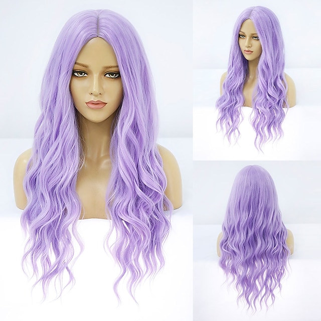  Purple Wigs for Women Ombre Gray Wig Black Wig Purple Wig Synthetic Wig Deep Wave Middle Part Wig Medium Length Synthetic Hair Women‘s Cosplay Middle Part Party Purple (A1-A18) Halloween Wig