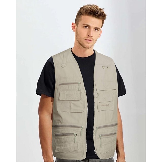  Men's Fishing Vest Hiking Vest Sleeveless Jacket Top Outdoor Breathable Quick Dry Lightweight Multi Pockets POLY Terylene Army Green Ivory Coffee Hunting Fishing Hiking