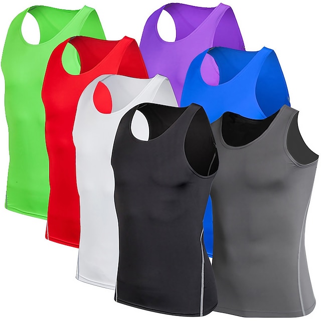  Men's Gym Tank Top Compression Tank Top Sleeveless Vest / Gilet Athletic Breathable Moisture Wicking Soft Gym Workout Running Active Training Sportswear Activewear Solid Colored Fluorescence+Green