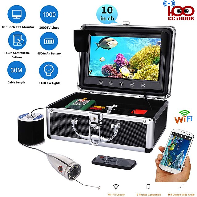 4.3inch HD Colorful Brightness Adjustment Underwater Visual Fish Finder Video Camera Fishing Kit For Ocean Ice Lake Fishing Diving Snorkeling LED Fish Finder 