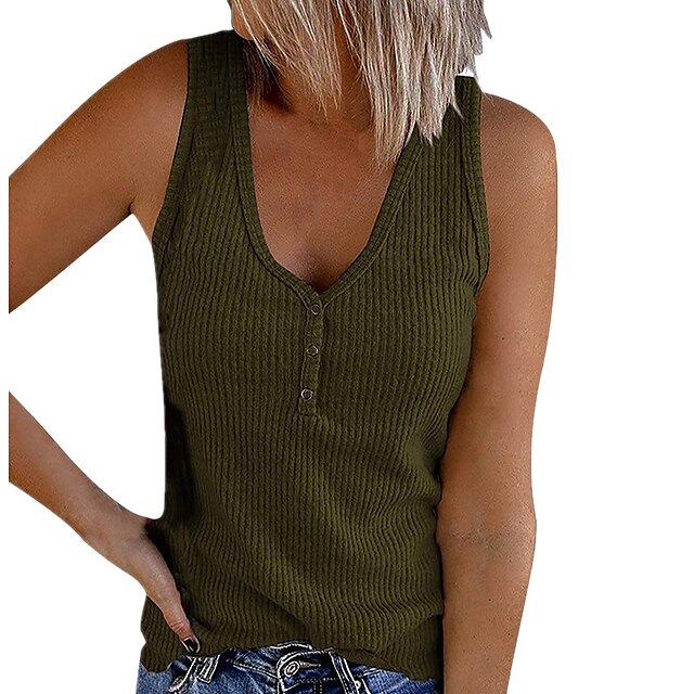 

Women's Vest Knitted Button Solid Color Basic Casual St. Patrick's Day Sleeveless Regular Fit Sweater Cardigans U Neck Spring Summer / Holiday