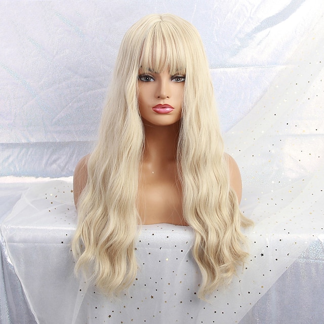  Blond paruky pro ženy syntetická paruka hluboká vlnitá úhledná třásňová paruka střední délka syntetické vlasy pro ženy cosplay párty móda blond halloween paruky