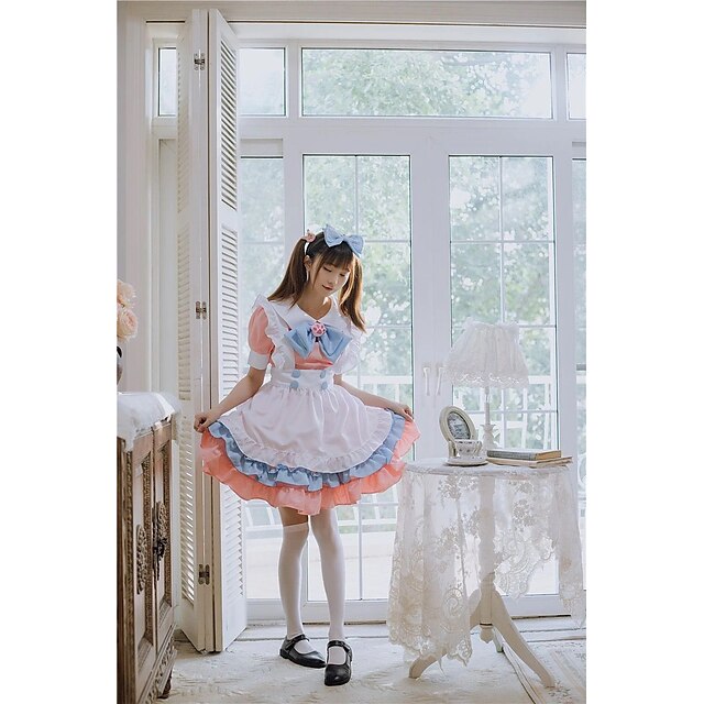 Toys & Hobbies Cosplay & Costumes | Lolita School Lolita Cute Dress Maid Suits Womens Japanese Cosplay Costumes Pink Solid Color