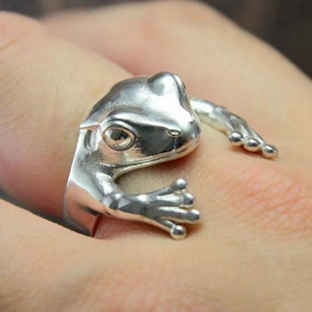  925 Sterling Silver Frog Open Finger Rings Adjustable Size 6 to13 Red Eyes Frog Animal Open Rings for Vintage Fashion Jewelry Gifts  