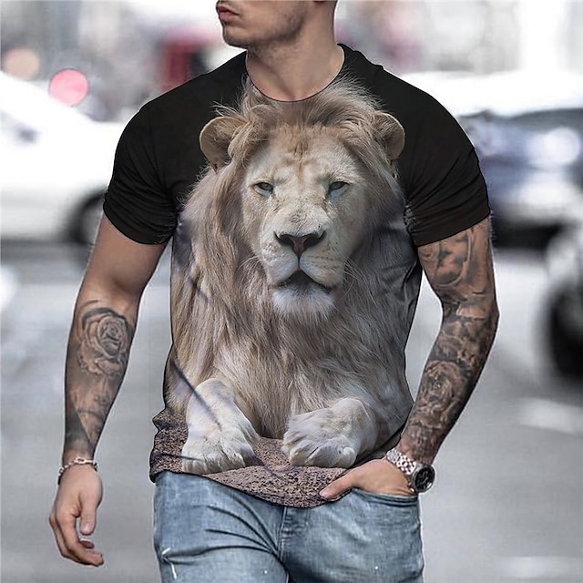 Men's Graphic Animal Lion 3D Shirt T shirt Tee Short Sleeve T shirt 3D ...