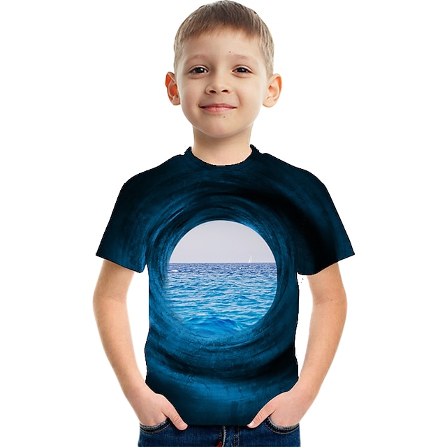  Pojkar 3D Grafisk Färgblock 3D Print T-shirt Kortärmad 3D-tryck Sommar Aktiv Sport Streetwear Polyester Konstsilke Barn