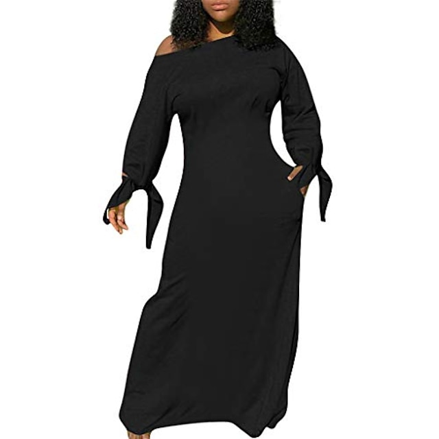 Womens Clothing Womens Dresses | Womens Shift Dress Maxi long Dress Sapphire Black Gray Red Long Sleeve Solid Color Spring Summe