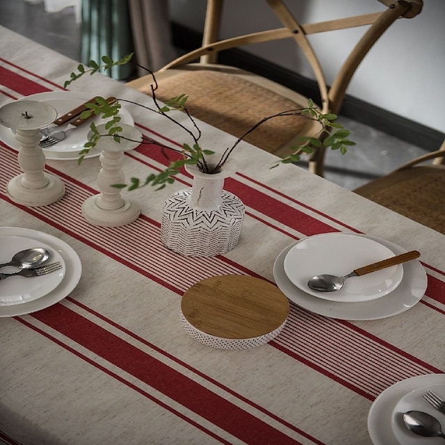  tafelkleed beddengoed katoenen tafelkleed stofdicht gestreepte tafel keuken tuin outcoor restrant rechthoekig