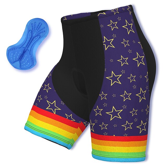  21Grams Men's Bike Shorts Cycling Shorts Bike Shorts Pants Mountain Bike MTB Road Bike Cycling Sports Rainbow Stripes Stars Dark Blue 3D Pad Breathable Quick Dry Spandex Polyester Clothing Apparel