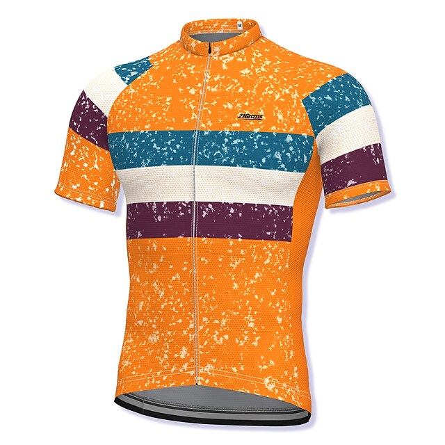  21Grams® Men's Short Sleeve Cycling Jersey Summer Spandex Polyester Orange Stripes Bike Jersey Top Mountain Bike MTB Road Bike Cycling Breathable Quick Dry Moisture Wicking Sports Clothing Apparel