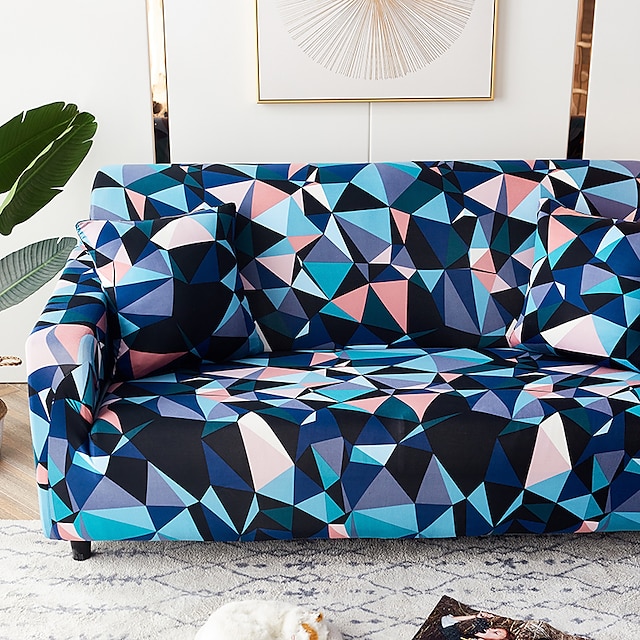 

Blue Geometric Triangle Print Dustproof All-powerful Slipcovers Stretch Sofa Cover Super Soft Fabric Couch Cover with One Free Boster Case(Chair/Love Seat/3 Seats/4 Seats)