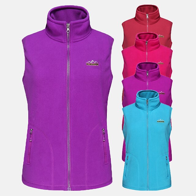 

Women's Fishing Vest Hiking Fleece Vest Winter Jacket Trench Coat Top Outdoor Thermal Warm Windproof Fleece Lining Quick Dry Autumn / Fall Winter Flannel Solid Color Violet Red Light Purple Hunting