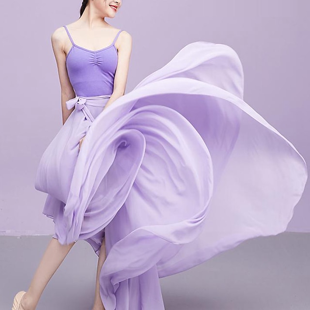  חצאיות אולמות נשפים צבע טהור תחפושות ביצועים יומיומיים של נשים אימון יומי ללבוש שיפון טבעי