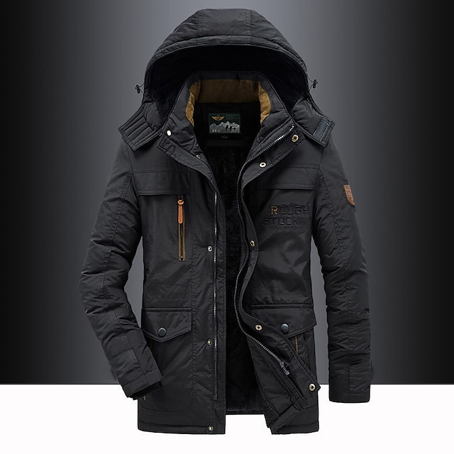  herr vandrings fleece jacka vinterjacka tjock varm huva parka militär vindjacka utomhus avtagbar keps trenchcoat ytterkläder jakt skid snowboard camping grottning svart armé grön khaki mörkblå