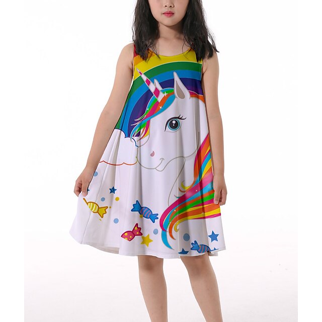  Kids Girls' Dress Graphic Tank Dress Knee-length Dress Ruched Sleeveless Cute Dress 4-13 Years Multicolor
