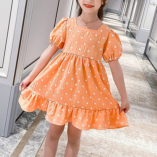  Girls' Short Sleeve Polka Dot 3D Printed Graphic Dresses Sweet Knee-length Cotton Dress Summer Kids Festival Regular Fit