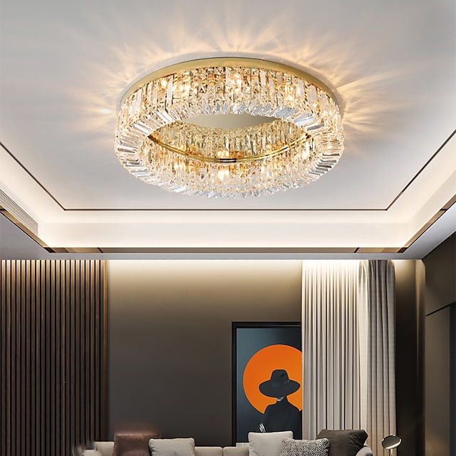  LED Chandelier, 60cm Nordic Led Ceiling Lights Crystal Living Room Lamp Gold Round Ceiling Indoor Hanging Lamp for Kitchen Bedroom