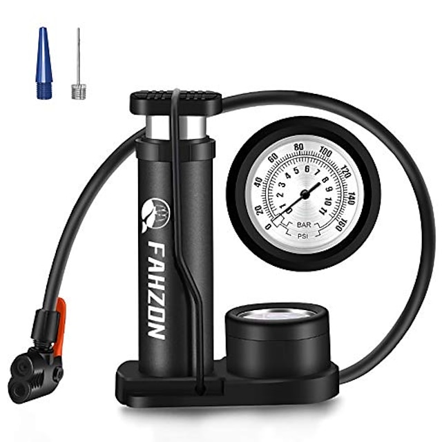 fahzon bike pump mini portable bicycle foot pump with pressure gauge bike tire air pump with gas ball needle for all bike,fits presta & schrader valve