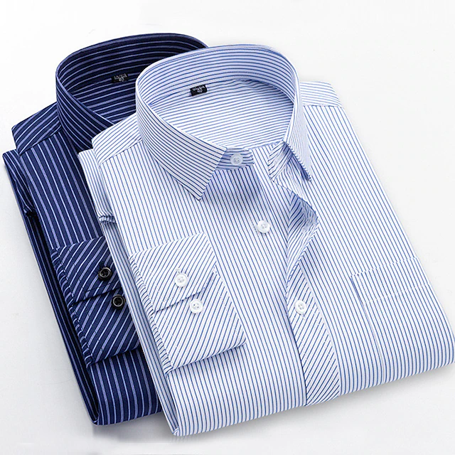 Men's Dress Shirt Non Iron Shirt Collared Shirt Button Up Shirt Striped Wedding Work A D G H Long Sleeve Collar Spring & Fall Clothing Apparel Button-Down2