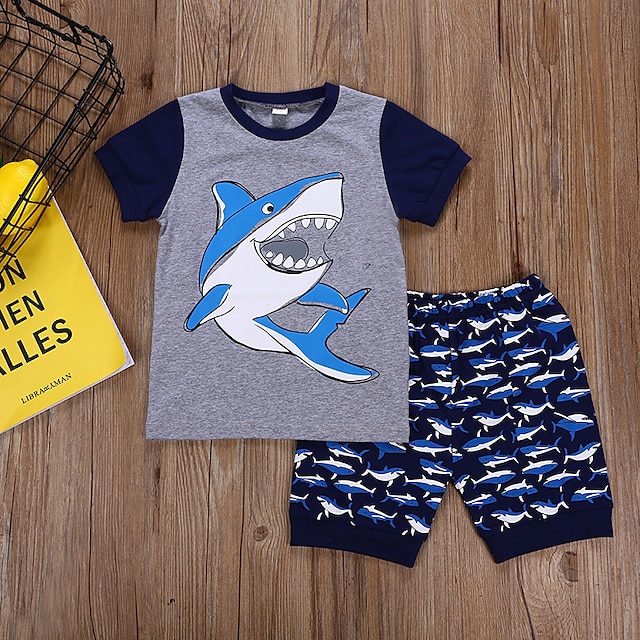 Baby & Kids Boys Clothing | Kids Boys T-shirt & Shorts Clothing Set Short Sleeve Gray Print Print Active Regular 2-6 Years / Sum