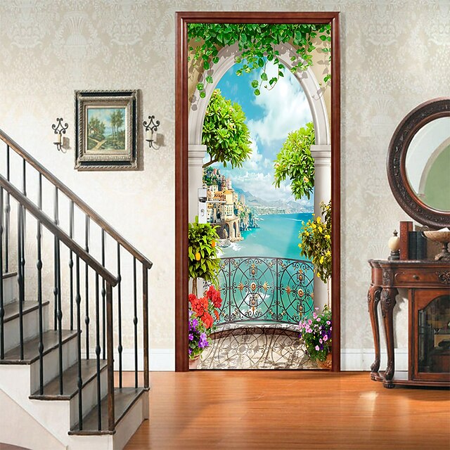 3D 2pcs Selfadhesive Creative Door Stickers Living Room Bedroom Diy