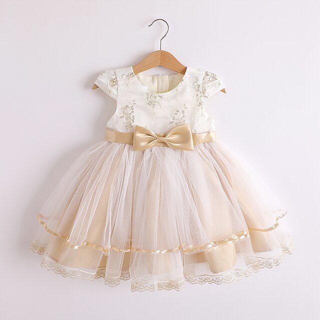 Toddler Girls' Dress Jacquard Party Bow White Knee-length Sleeveless Cute Sweet Dresses Summer Slim 1-4 Years2