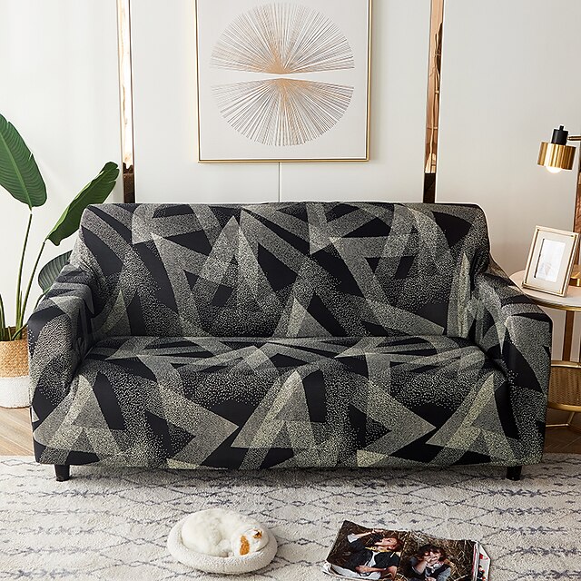 

Stretch Sofa Cover Slipcover Black Elastic Sectional Couch Armchair Loveseat 4 or 3 seater L shaped Sofa Furniture Protector Anti-Slip Cover Soft Washable
