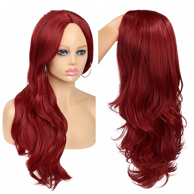 Red Wigs for Women Synthetic Wig Wave Middle Part Long Wig Medium ...