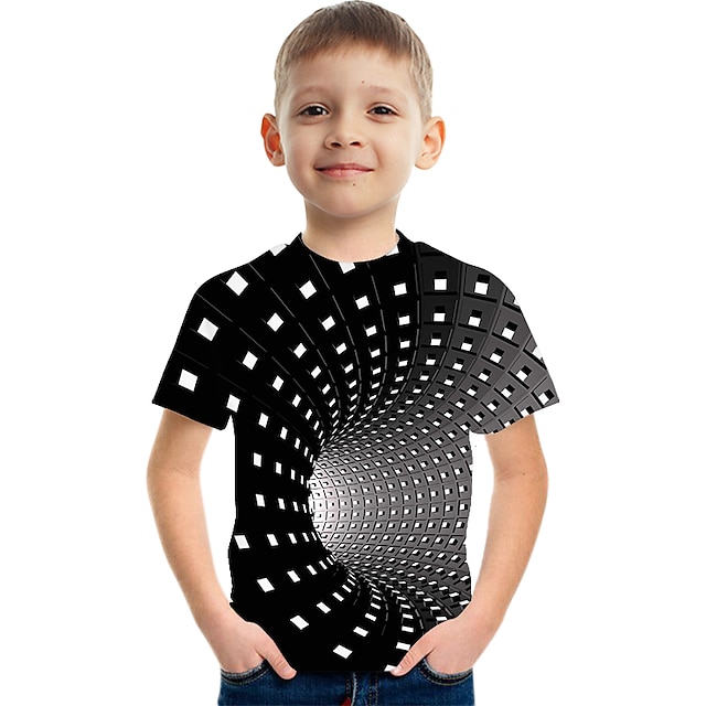  Gutt 3D Fargeblokk 3D Print T skjorte Kortermet 3D-utskrift Sommer Aktiv Sport Gatemote Polyester Rayon Barn 2-13 år utendørs Daglig