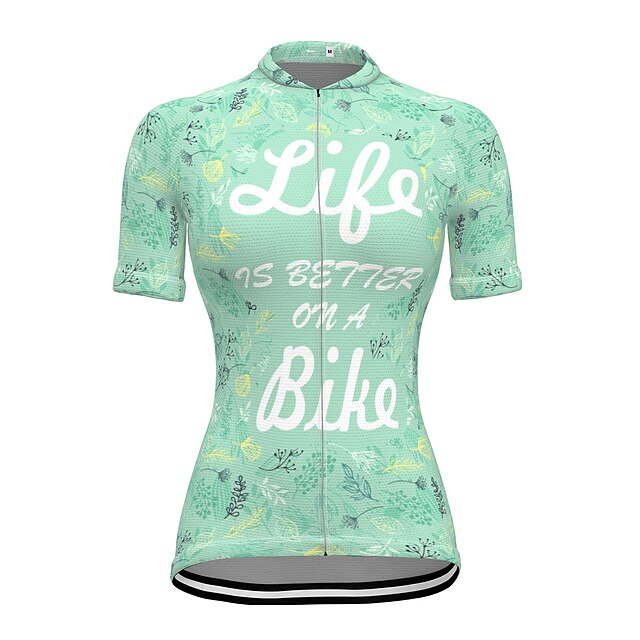  21Grams Mujer Maillot de Ciclismo Manga Corta Bicicleta Maillot Camiseta con 3 bolsillos traseros MTB Bicicleta Montaña Ciclismo Carretera Secado rápido Transpirable Dispersor de humedad Suave Verde