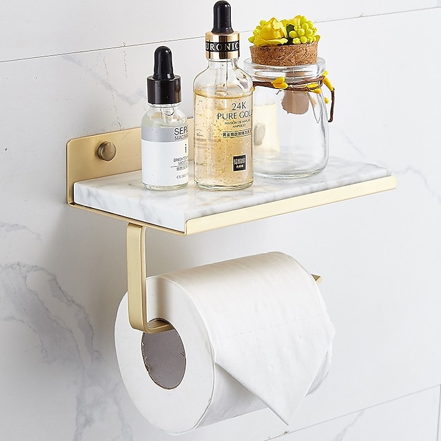  Bathroom Brass Marble Paper Towel Holder New Design Toilet Roll Holder for Mobile Phone Srorage Rack Punchable 1pc