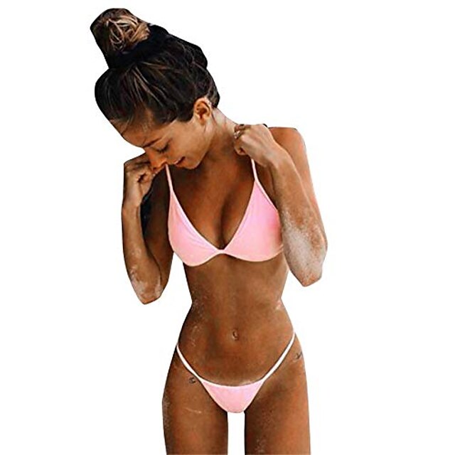 Womens Clothing Womens Swimwear | Womens Swimwear Bikini 2 Piece Normal Swimsuit Backless Solid Color Pink Bathing Suits Sexy Se