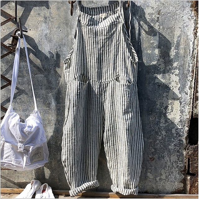  Women's Jumpsuits Casual Utility Summer Streetwear School Daily  Black and white plaid Blue and white plaid Yellow plaid Loose Overall Stripes Lattice