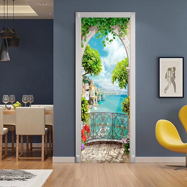 3D 2pcs Selfadhesive Creative Door Stickers Living Room Bedroom Diy