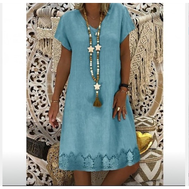 

Women's A Line Dress Knee Length Dress Short Sleeve Solid Colored Spring Summer Casual Loose 2022 S M L XL XXL XXXL