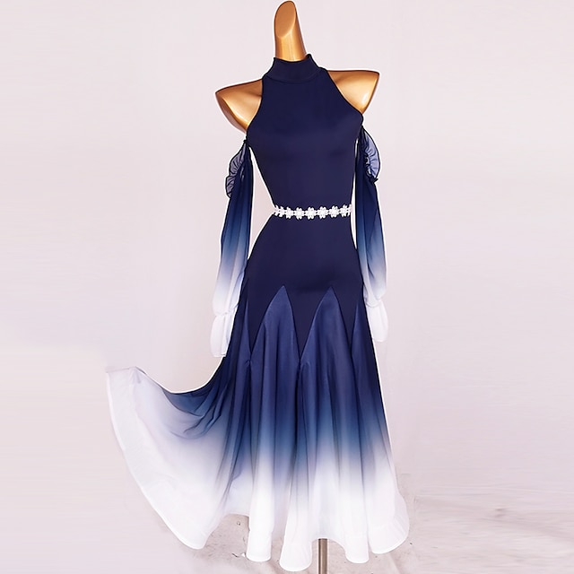  vestido de dança de salão emendando desempenho feminino manga longa elastano vestido de competição