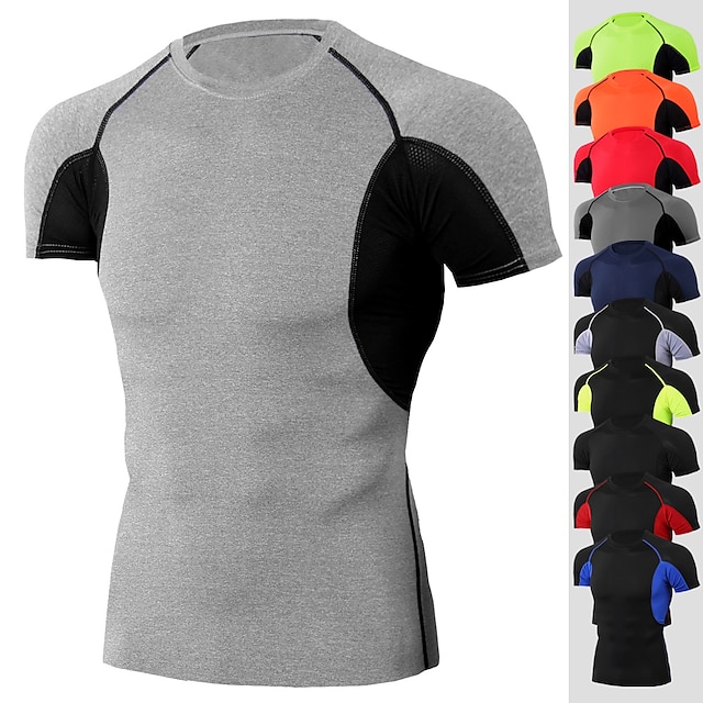 Men's Compression Shirt Running Shirt Running Base Layer Patchwork Short Sleeve Tee Tshirt Athletic Athleisure Breathable Quick Dry Moisture Wicking Fitness Gym Workout Running Sportswear Color Block