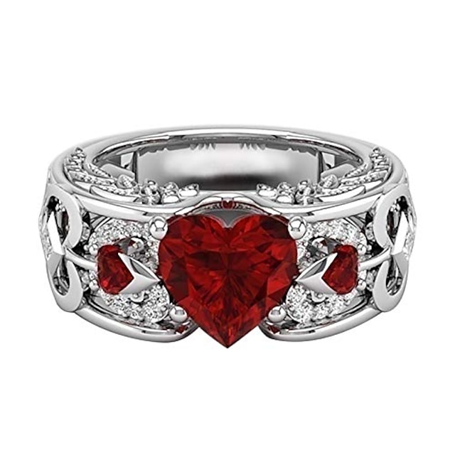  m · kvfa anillo de bodas de compromiso del día de san valentín en forma de corazón anillo de pareja de circón cuadrado joyería de aleación, el mejor regalo para hombres y mujeres