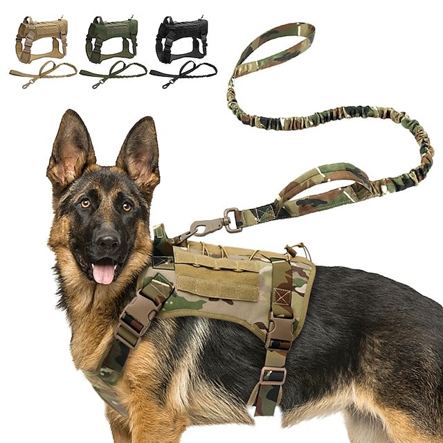  Dog Pets - Tactical Harness Vest Durable Outdoor Hunting Running Hiking Walking Nylon Medium Dog Large Dog Camouflage Color Khaki Green Black 1 set