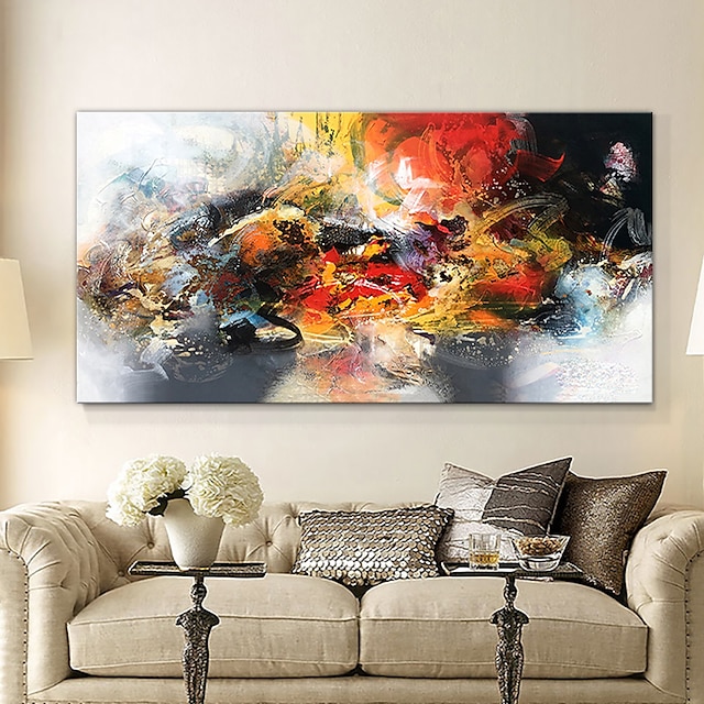  Hang festett olajfestmény Kézzel festett Vízszintes Absztrakt Modern Anélkül, belső keret