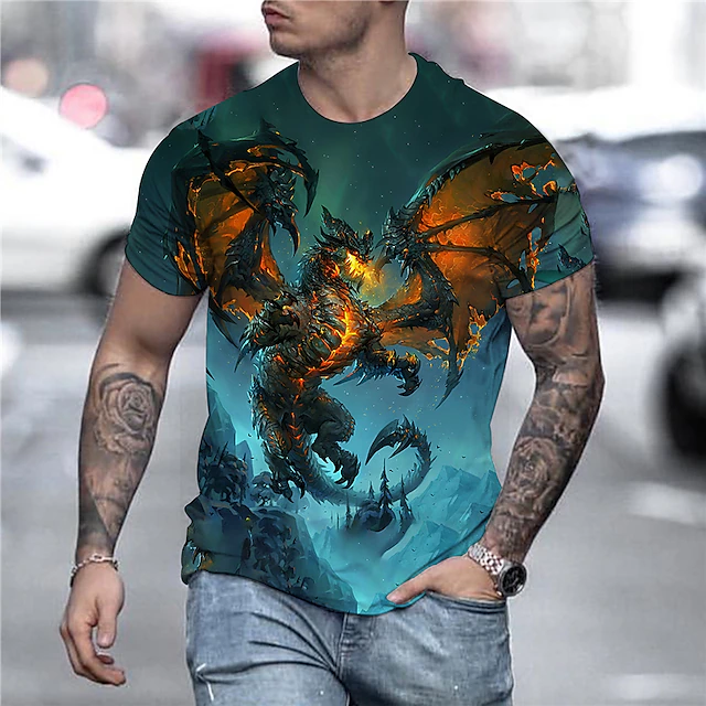 Men's Graphic Anime Dragon Shirt T Shirt Tee Short Sleeve T shirt 3D Print Crew Neck Shirt Streetwear Exaggerated Daily Holiday Black Golden Blue Clothing Apparel Plus Size S M L XL XXL 3XL 4XL 8